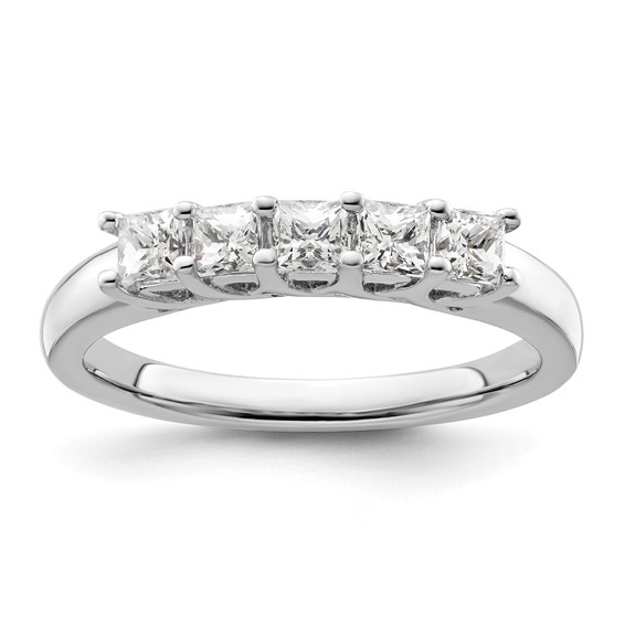 14K White Gold 5-Stone Shared Prong (Holds 5-2.8mm Princess) Diamond Band Mounting