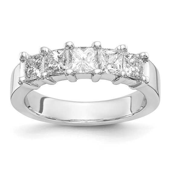"14K White Gold 5-Stone Shared Prong (Holds 1-3.7, 2-3.6, 2-3.5mm Princess) Diamond Band Mounting"