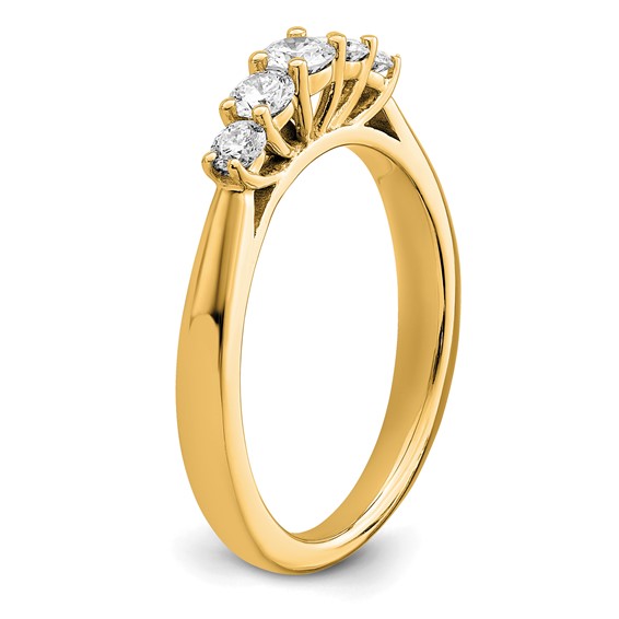 "14K Yellow Gold 5-Stone Shared Prong (Holds 1-3.4, 2-2.6, 2-2.9mm Round) Diamond Band Mounting"