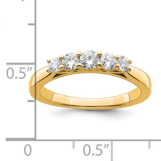 "14K Yellow Gold 5-Stone Shared Prong (Holds 1-3.4, 2-2.6, 2-2.9mm Round) Diamond Band Mounting"