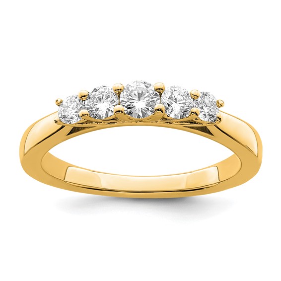"14K Yellow Gold 5-Stone Shared Prong (Holds 1-3.4, 2-2.6, 2-2.9mm Round) Diamond Band Mounting"