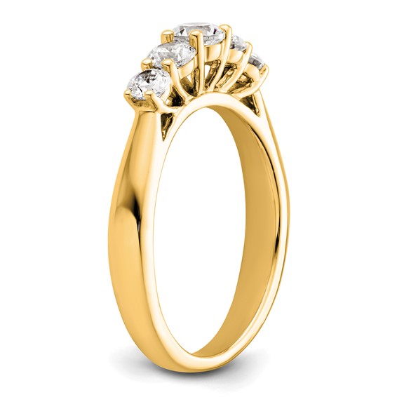 "14K Yellow Gold 5-Stone Shared Prong (Holds 1-3.9, 2-3.4, 2-3.1mm Round) Diamond Band Mounting"