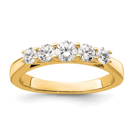 "14K Yellow Gold 5-Stone Shared Prong (Holds 1-3.9, 2-3.4, 2-3.1mm Round) Diamond Band Mounting"