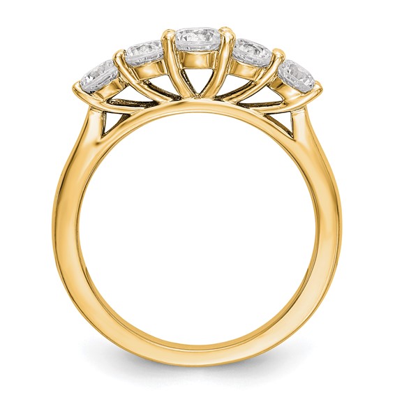 "14K Yellow Gold 5-Stone Shared Prong (Holds 1-4.2, 2-3.8, 2-3.5mm Round) Diamond Band Mounting"