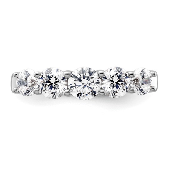 "14K White Gold 5-Stone Shared Prong (Holds 1-4.8, 2-4.4, 2-4.0mm Round) Diamond Band Mounting"