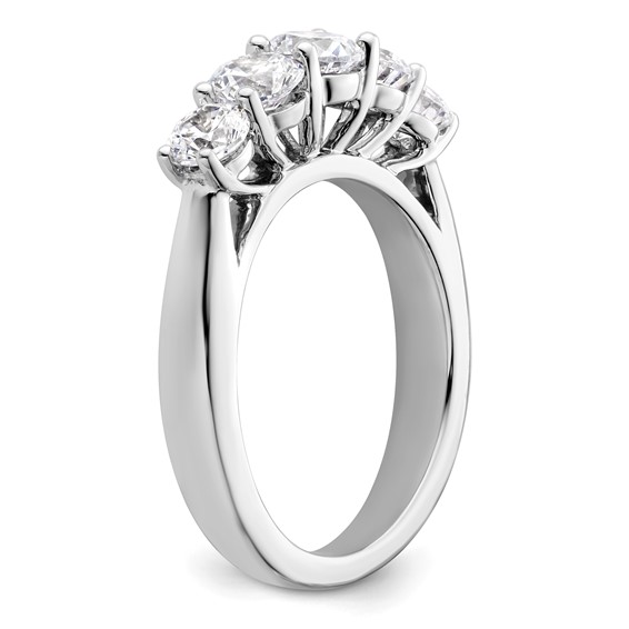"14K White Gold 5-Stone Shared Prong (Holds 1-4.8, 2-4.4, 2-4.0mm Round) Diamond Band Mounting"