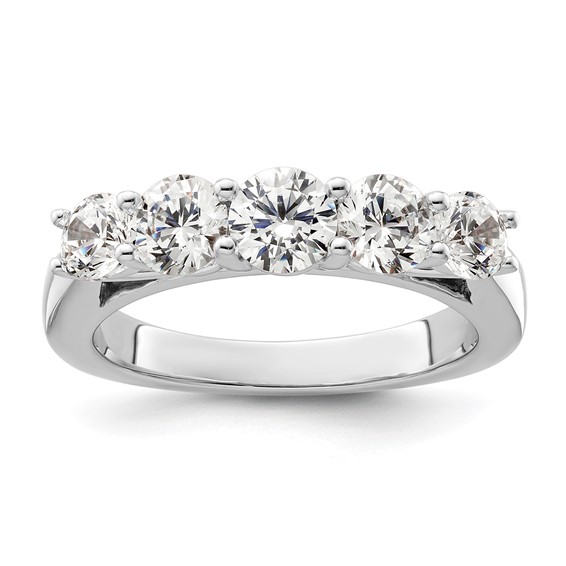 "14K White Gold 5-Stone Shared Prong (Holds 1-4.8, 2-4.4, 2-4.0mm Round) Diamond Band Mounting"