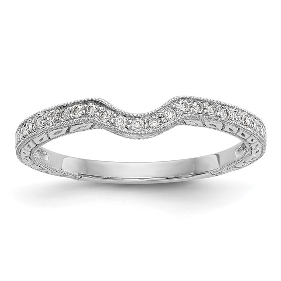 14k White Gold 1/8 carat Diamond Contoured Complete Wedding Band