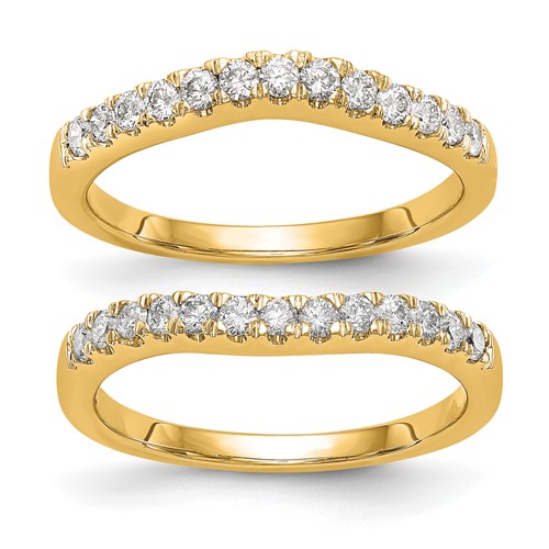 14K Yellow Gold 0.62 Carat Lab Grown Diamond VS SI+ G+ Complete Set of Two Curved Wedding Bands