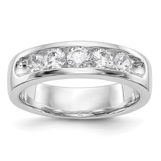 14k White Gold 5-Stone (Holds 5-3.4mm Round) Open Channel Band Mounting