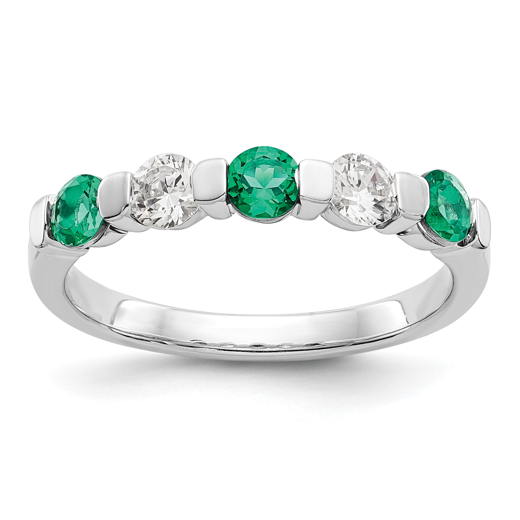 14k White Gold 1/3 carat Diamond and Emerald Complete Band (RM3285B-EM-030-WAA)