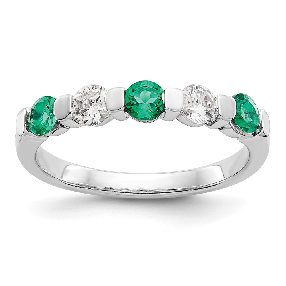 14k White Gold 1/3 carat Diamond and Emerald Complete Band (RM3285B-EM-030-WAA)