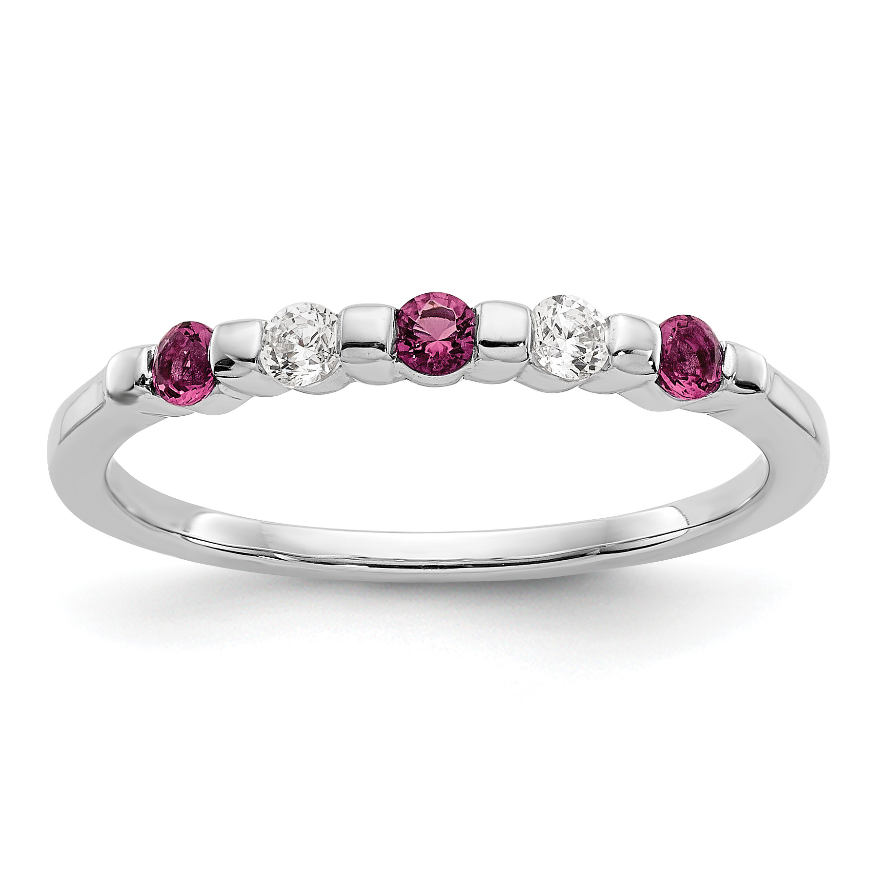14k White Gold 1/10 carat Diamond and Ruby Complete Band (RM3285B-RU-010-WAA)