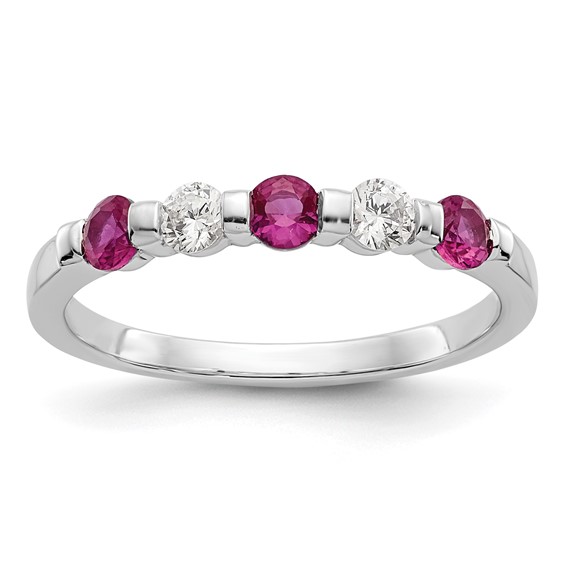 14k White Gold 2.9mm Ruby AA Diamond Anniversary Band