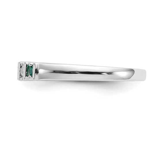 14k White Gold 2mm Emerald AA Diamond 5-Stone Ring