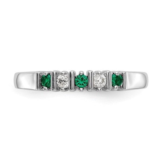 14k White Gold 2mm Emerald AA Diamond 5-Stone Ring