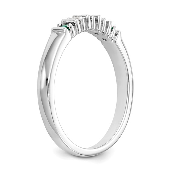 14k White Gold 2mm Emerald AA Diamond 5-Stone Ring