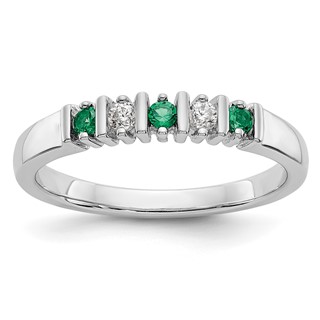 14k White Gold 2mm Emerald AA Diamond 5-Stone Ring