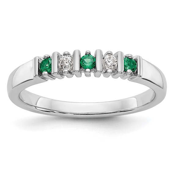 14k White Gold 2mm Emerald AA Diamond 5-Stone Ring