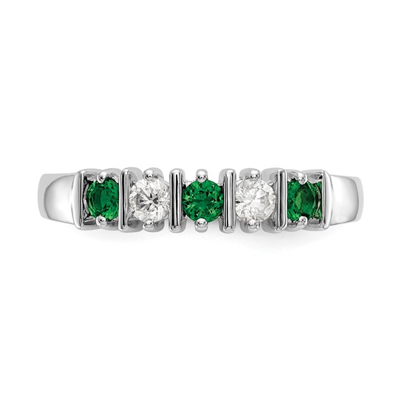 14k White Gold 2.75mm Emerald AA Diamond 5-Stone Ring