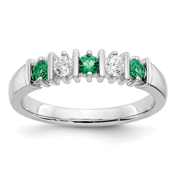14k White Gold 2.75mm Emerald AA Diamond 5-Stone Ring