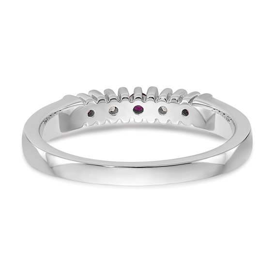 14k White Gold 2mm Ruby AA Diamond 5-Stone Ring