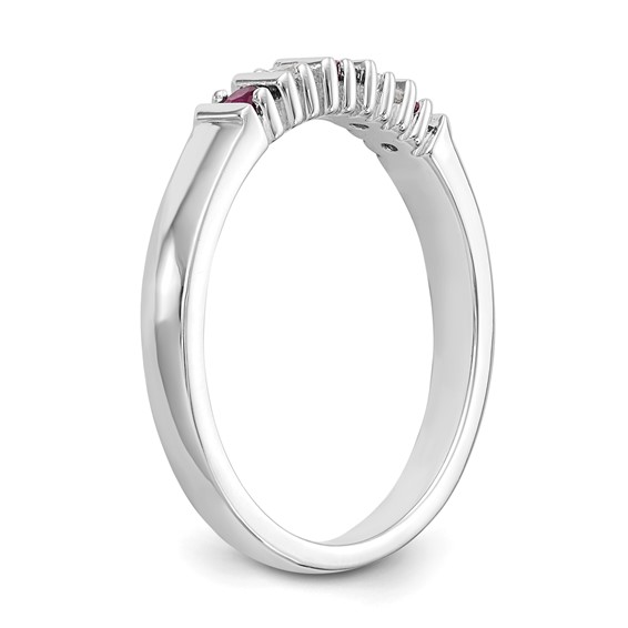 14k White Gold 2mm Ruby AA Diamond 5-Stone Ring