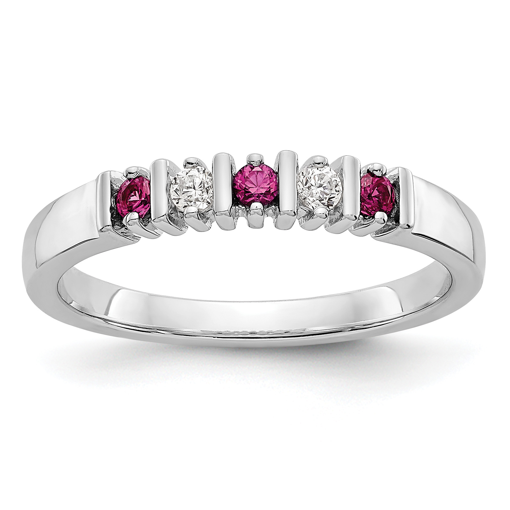 14k White Gold 1/15 carat Diamond and Ruby Complete Band (RM3289B-RU-008-WAA)