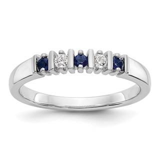 14k White Gold 2mm Sapphire AA Diamond 5-Stone Ring