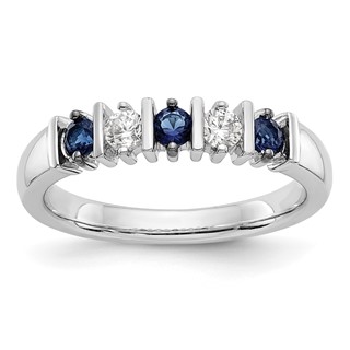 14k White Gold 2.75mm Sapphire AA Diamond 5-Stone Ring