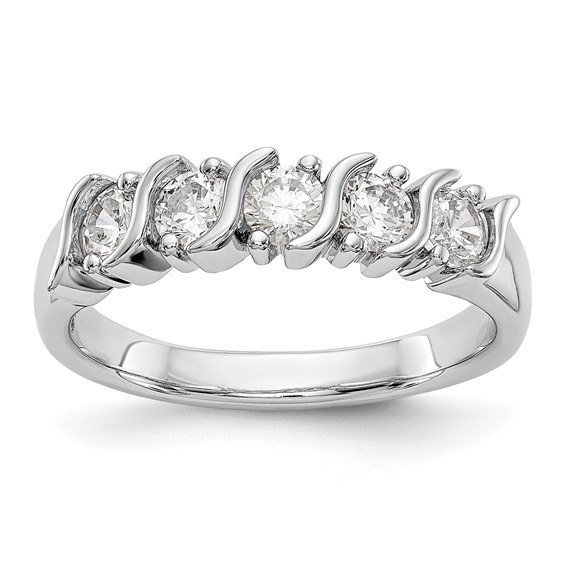 14K White Gold 5-Stone Prong-set (Holds 5-3.4mm Round) Diamond Band Mounting