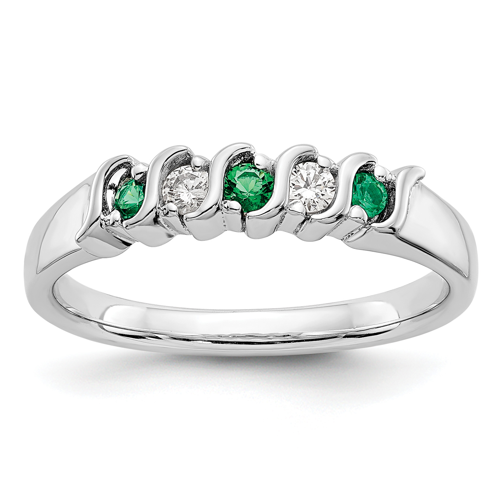 14k White Gold 1/10 carat Diamond and Emerald Complete Band (RM3290B-EM-010-WAA)