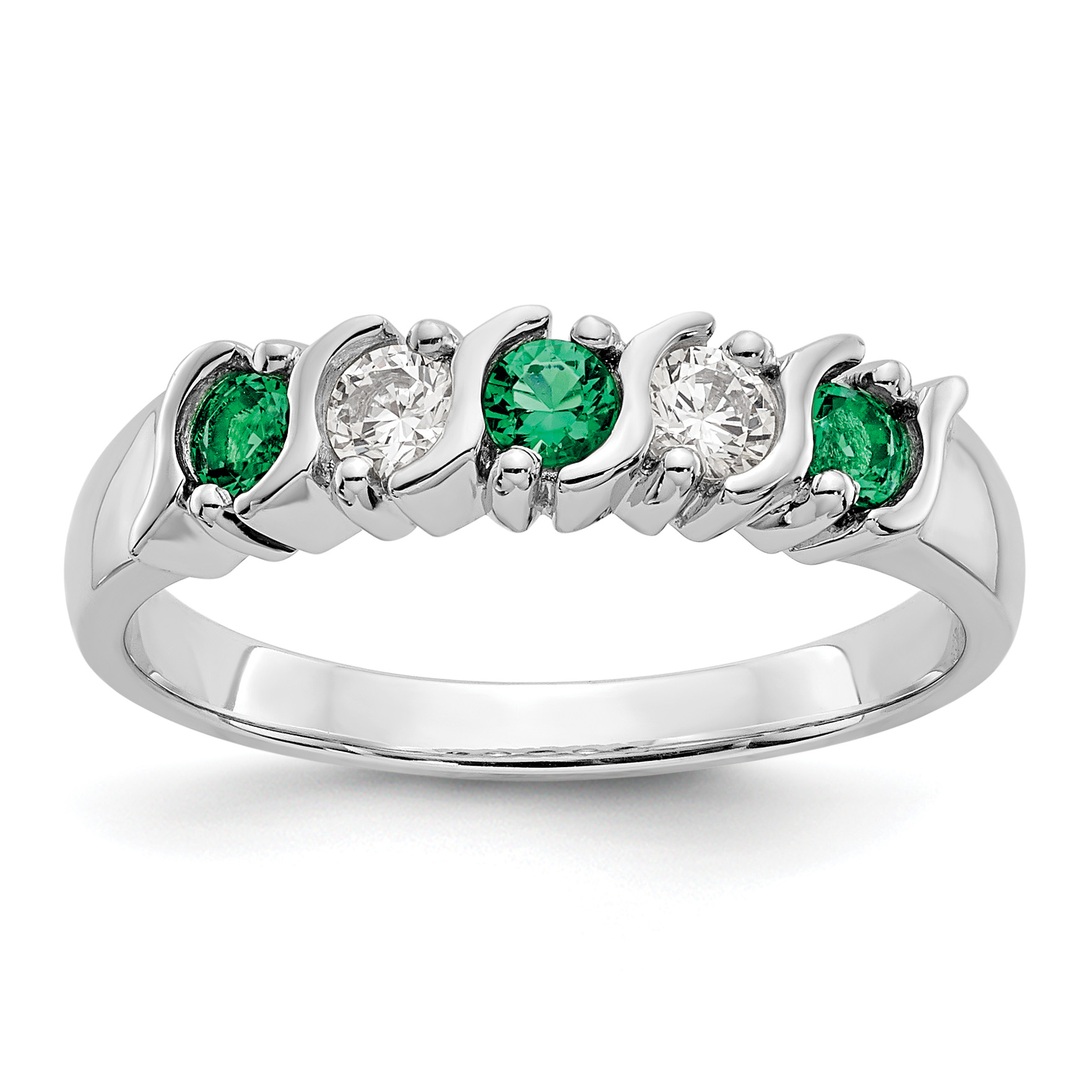 14k White Gold 1/5 carat Diamond and Emerald Complete Band (RM3290B-EM-019-WAA)