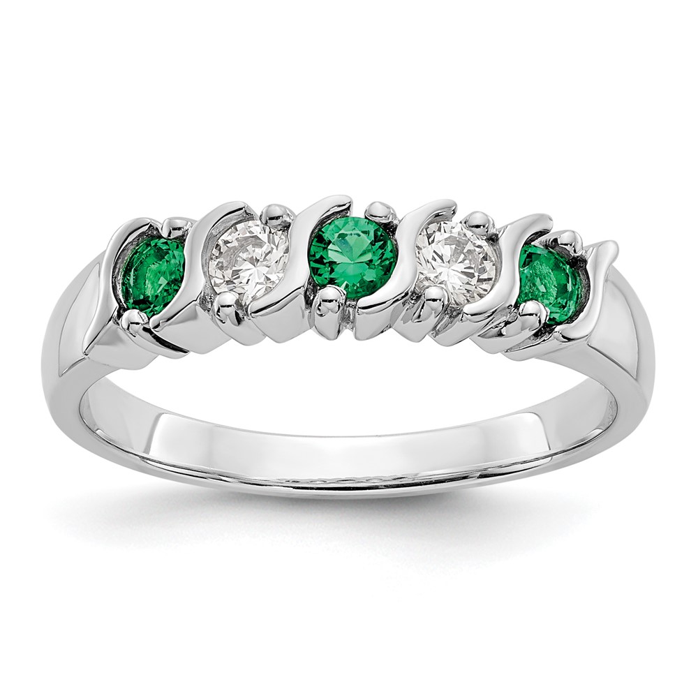 14k White Gold 1/5 carat Diamond and Emerald Complete Band (RM3290B-EM-019-WAA)
