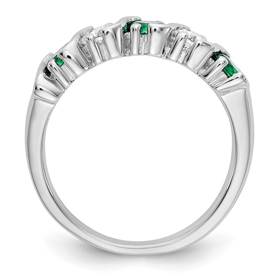 14k White Gold 3/8 carat Diamond and Emerald Complete Band