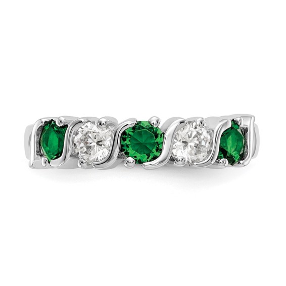 14k White Gold 3/8 carat Diamond and Emerald Complete Band