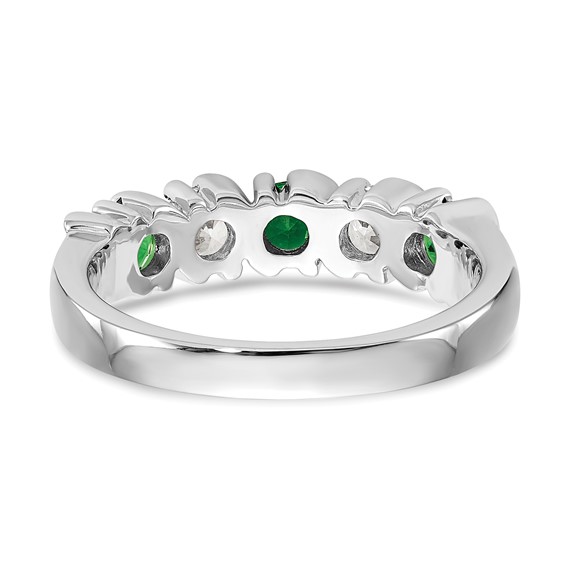14k White Gold 3/8 carat Diamond and Emerald Complete Band