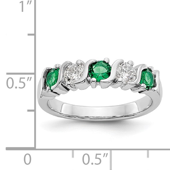 14k White Gold 3/8 carat Diamond and Emerald Complete Band