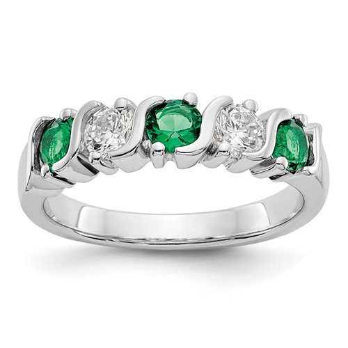 14k White Gold 3/8 carat Diamond and Emerald Complete Band