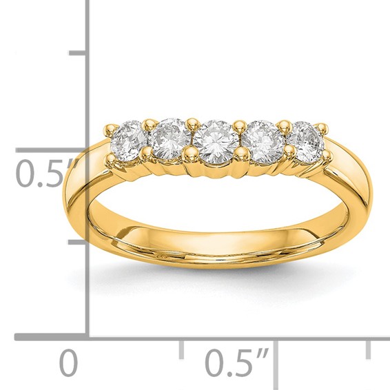 14K Yellow Gold 5-Stone Shared Prong (Holds 5-2.9mm Round) Diamond Band Mounting