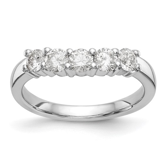 "14K White Gold 5-Stone Shared Prong (Holds 3-3.5, 2-3.3mm Round) Diamond Band Mounting"