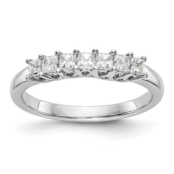 14K White Gold 7-Stone Shared Prong (Holds 7-2.3mm Princess) Diamond Band Mounting