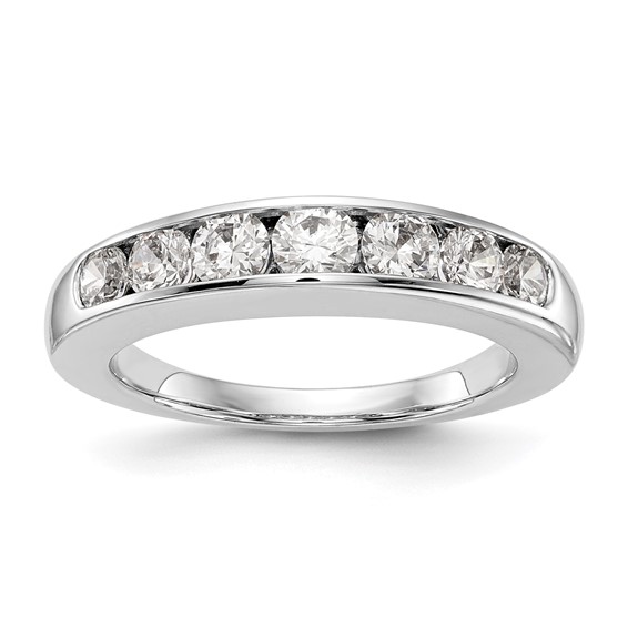 "14K White Gold 7-Stone (Holds 1-3.6, 2-3.4, 2-3.2, 2-3.0mm Round) Graduated Channel Band Mounting"