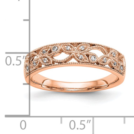 "14K Rose Gold Leaf Design (Holds 4-1.1, 9-0.9mm Round) Wedding Band Mounting"