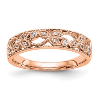 "14K Rose Gold Leaf Design (Holds 4-1.1, 9-0.9mm Round) Wedding Band Mounting"