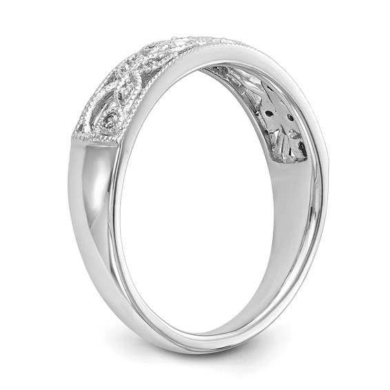 "14K White Gold Leaf Design (Holds 4-1.1, 9-0.9mm Round) Wedding Band Mounting"