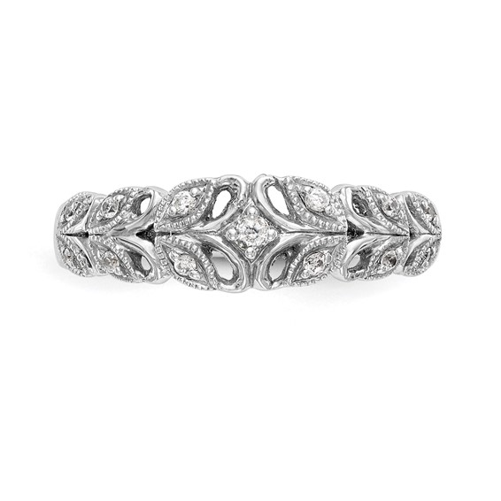 14K White Gold Leaf Design 1/10 carat Complete Diamond Band