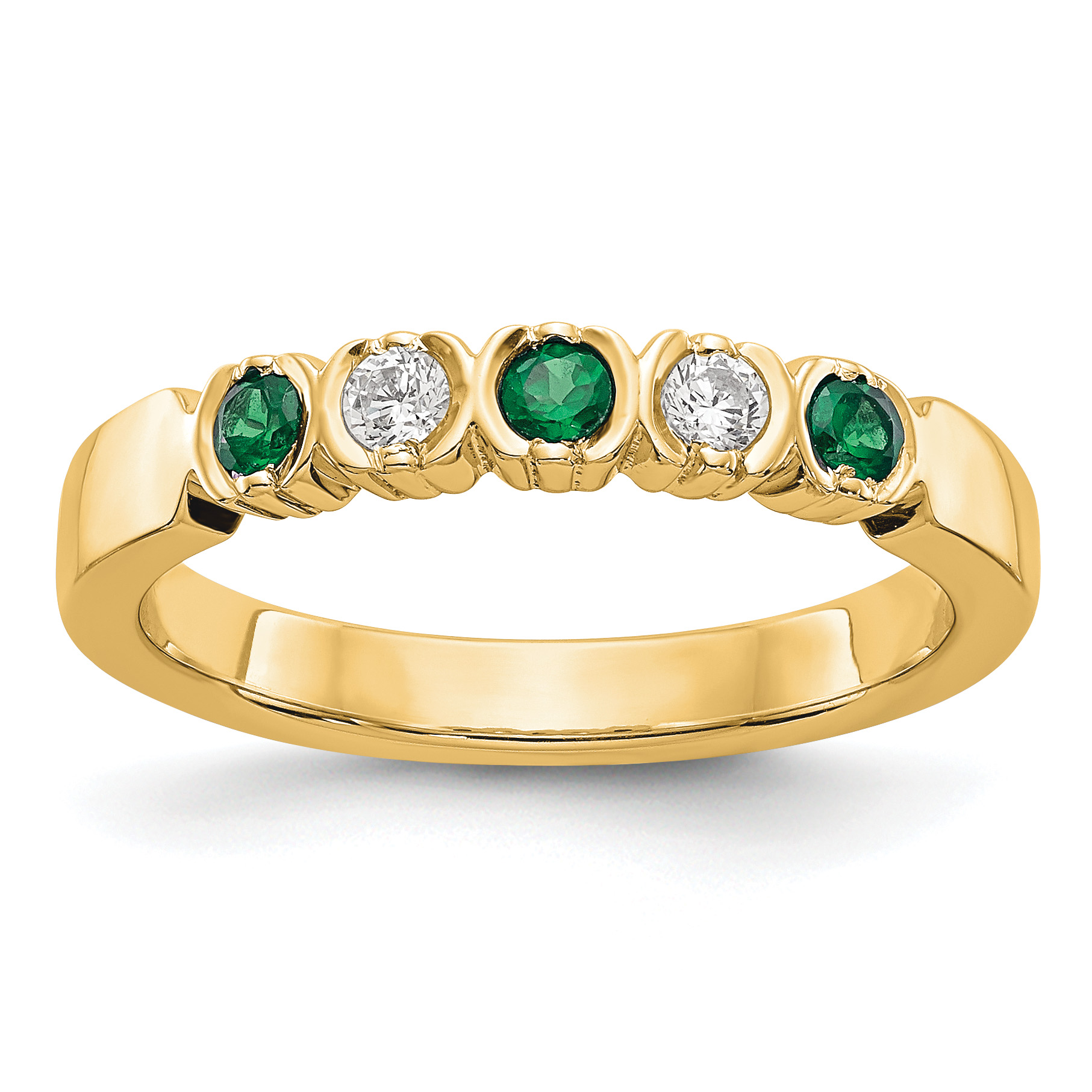 14k Yellow Gold 1/10 carat Diamond and Emerald Complete Band (RM3395B-EM-010-YAA)