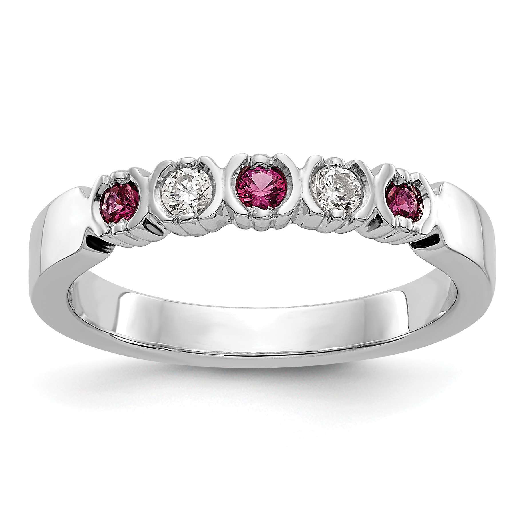 14k White Gold 1/10 carat Diamond and Ruby Complete Band (RM3395B-RU-010-WAA)