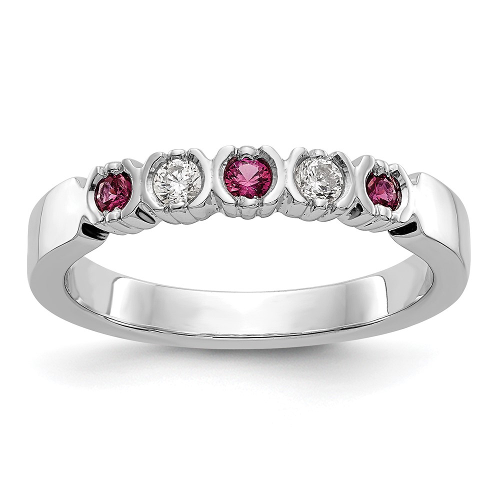 14k White Gold 1/10 carat Diamond and Ruby Complete Band (RM3395B-RU-010-WAA)